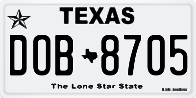 TX license plate DOB8705