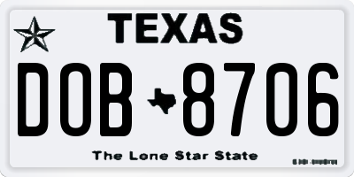 TX license plate DOB8706