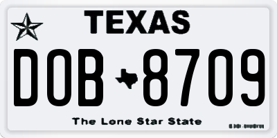 TX license plate DOB8709