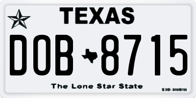 TX license plate DOB8715