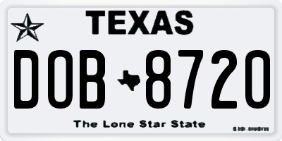 TX license plate DOB8720
