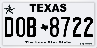 TX license plate DOB8722
