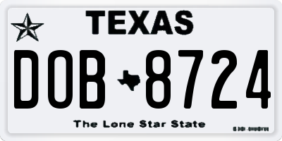 TX license plate DOB8724