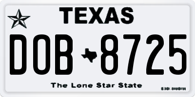 TX license plate DOB8725