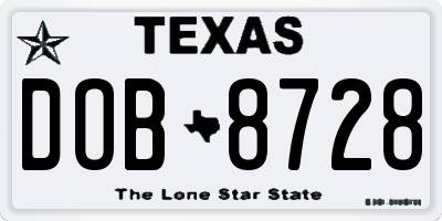 TX license plate DOB8728