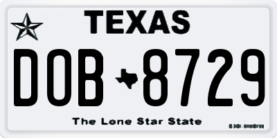 TX license plate DOB8729