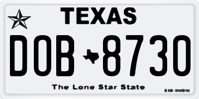 TX license plate DOB8730
