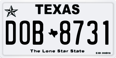 TX license plate DOB8731