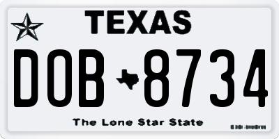 TX license plate DOB8734
