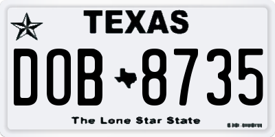 TX license plate DOB8735