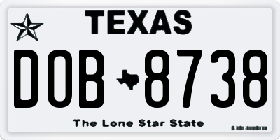TX license plate DOB8738