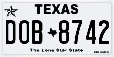 TX license plate DOB8742