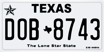 TX license plate DOB8743