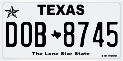 TX license plate DOB8745