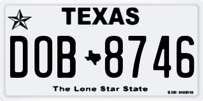 TX license plate DOB8746