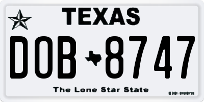 TX license plate DOB8747