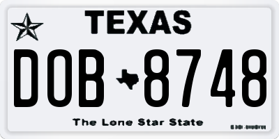 TX license plate DOB8748