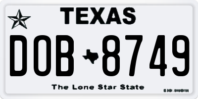 TX license plate DOB8749