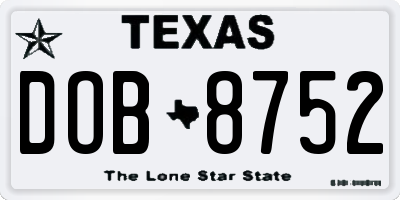 TX license plate DOB8752