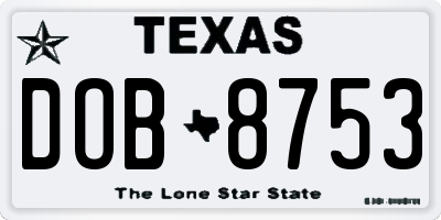 TX license plate DOB8753