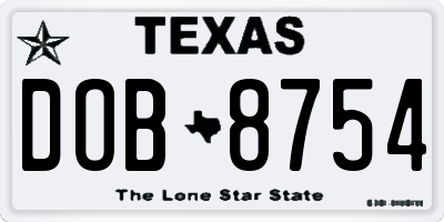 TX license plate DOB8754