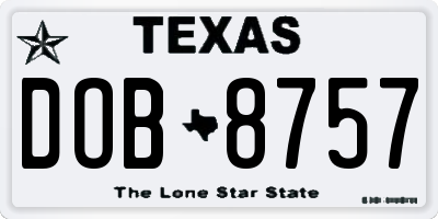 TX license plate DOB8757