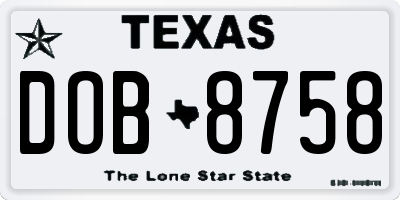 TX license plate DOB8758