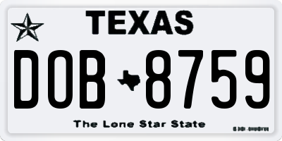 TX license plate DOB8759