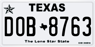 TX license plate DOB8763