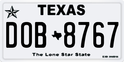 TX license plate DOB8767