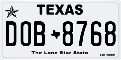 TX license plate DOB8768