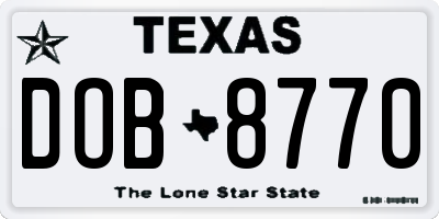 TX license plate DOB8770