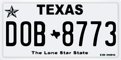 TX license plate DOB8773