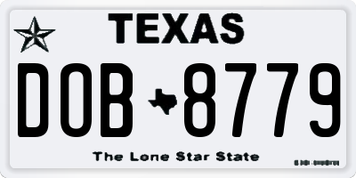 TX license plate DOB8779