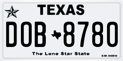 TX license plate DOB8780