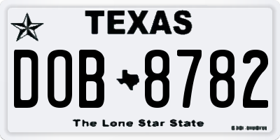 TX license plate DOB8782