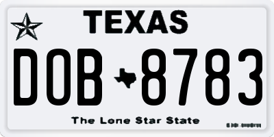TX license plate DOB8783