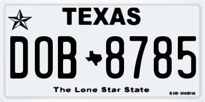 TX license plate DOB8785