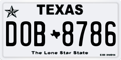 TX license plate DOB8786