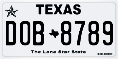 TX license plate DOB8789