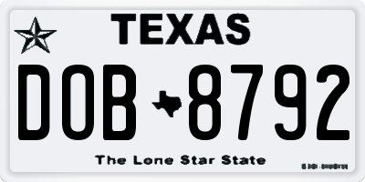 TX license plate DOB8792