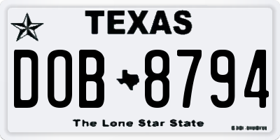 TX license plate DOB8794