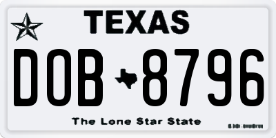 TX license plate DOB8796
