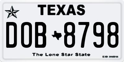 TX license plate DOB8798