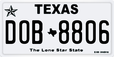 TX license plate DOB8806