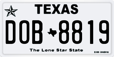 TX license plate DOB8819