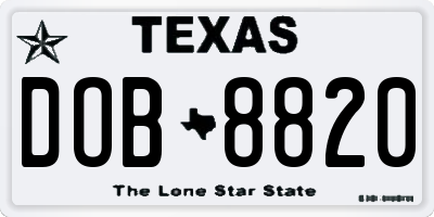 TX license plate DOB8820