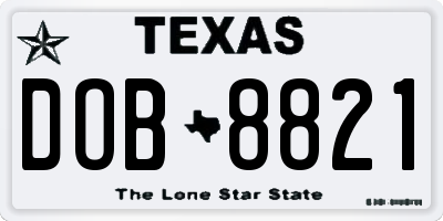 TX license plate DOB8821