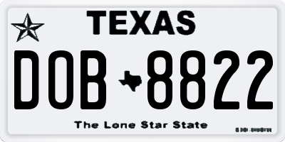 TX license plate DOB8822