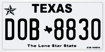 TX license plate DOB8830